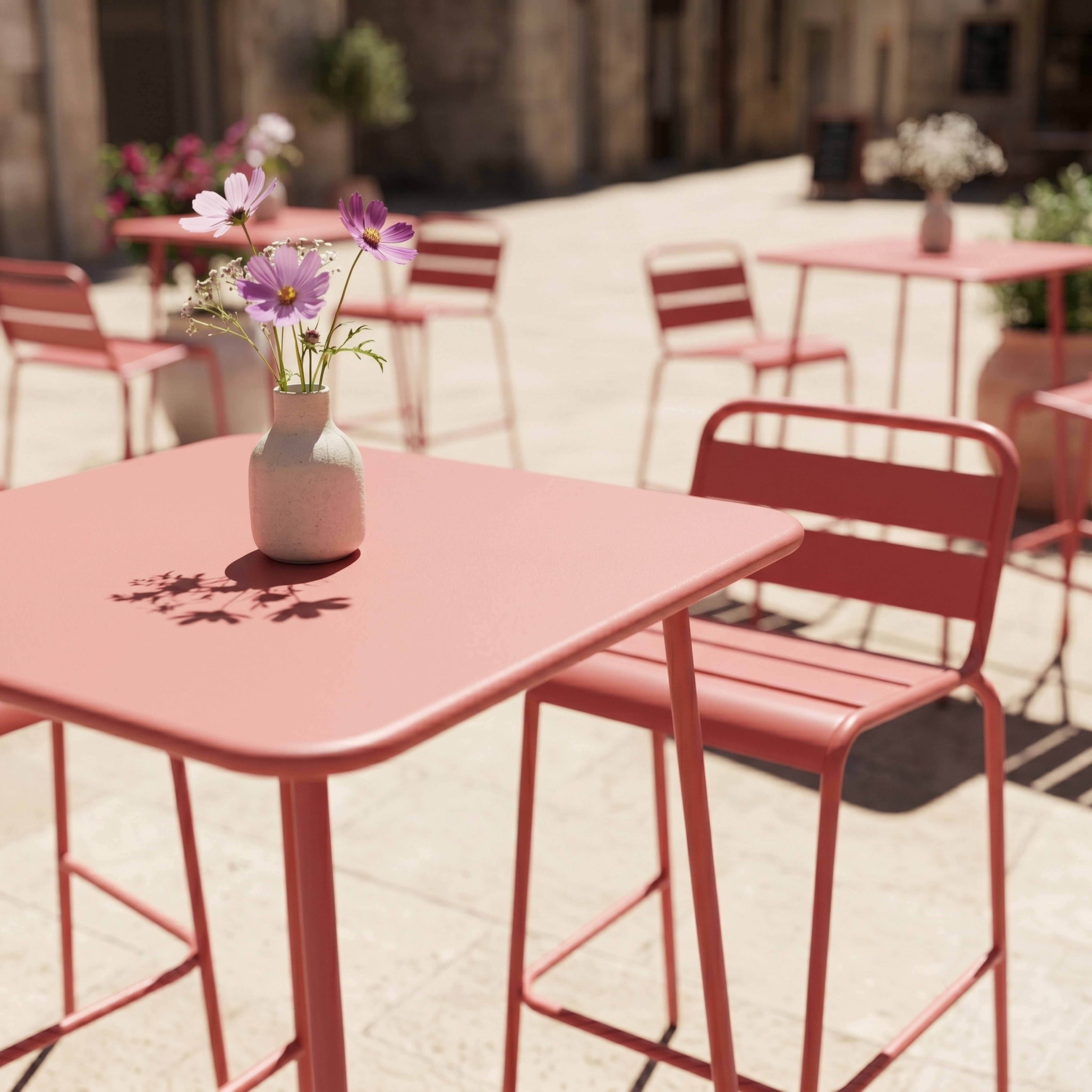 Oviala - Ensemble table de bar et 2 chaises hautes en métal argile Palavas - Oviala - Imagen 5