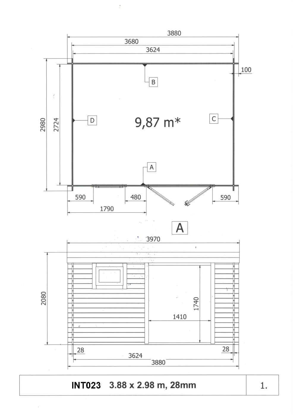 Abri de jardin en bois, surface utile 9.9m², 388x298cm, ep 28mm, INT023 /GARTFLEX - Image 5