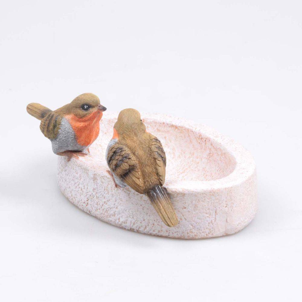 Farmwood Animals - Bain oiseau en résine avec oiseaux 20 x 15 x 10.5 cm Rouge gorge - Imagen 2