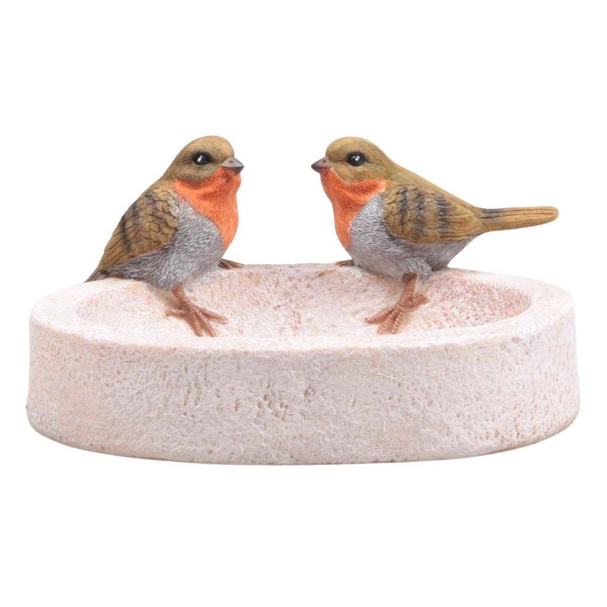 Farmwood Animals - Bain oiseau en résine avec oiseaux 20 x 15 x 10.5 cm Rouge gorge - Imagen 1
