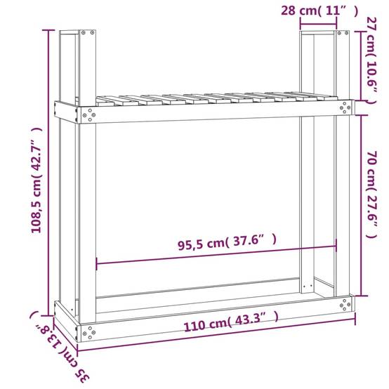 Range-bûches Intérieur Bois de Pin Finition Miel pour Cheminée 110x35x109cm - ComfortXL Outdoor Living - Image 8