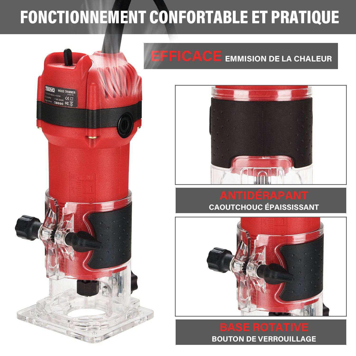 Défonceuse Affleureuse Électrique 800W 31000 RPM, Affleureuse à Bois Avec 15 Fraises à Défoncer Queue de 1/4", Base Fixe Mèches 6/6.35 mm - Image 3
