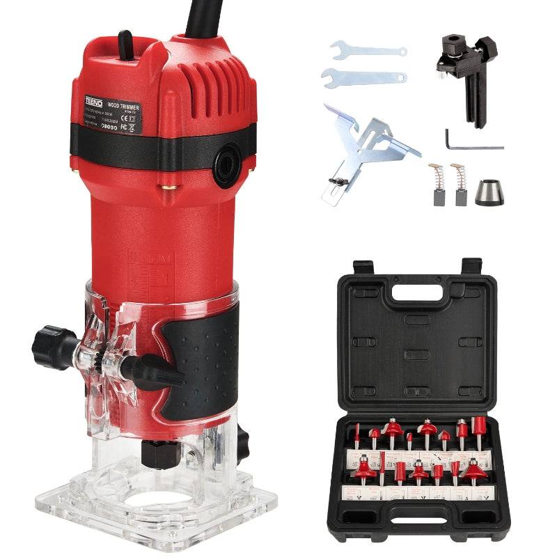 Défonceuse Affleureuse Électrique 800W 31000 RPM, Affleureuse à Bois Avec 15 Fraises à Défoncer Queue de 1/4", Base Fixe Mèches 6/6.35 mm - Image 1
