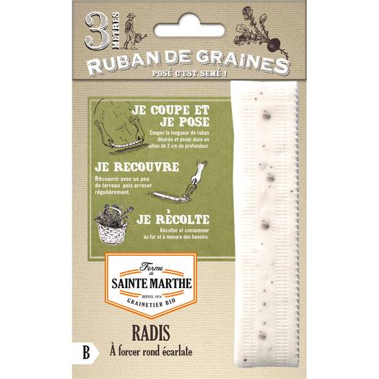 Carte Ruban de Radis à forcer Rond Ecarlate Bio - Ferme de Sainte Marthe Livré en ruban de 3 mètres