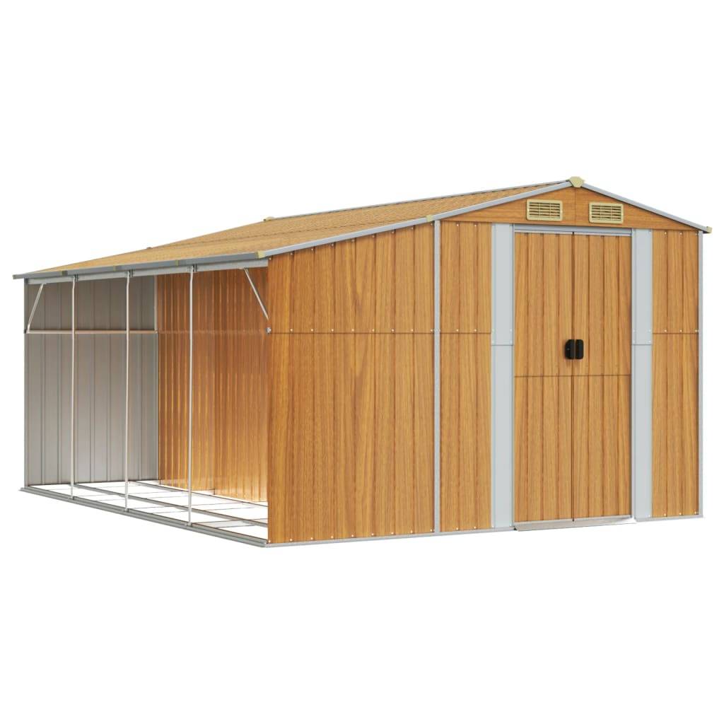 Helloshop26 - Abri de jardin cabane cabanon maison de stockage remise extérieur hangar outils robuste clair 277 x 365,5 x 179 cm acier galvanisé marron - Imagen 1