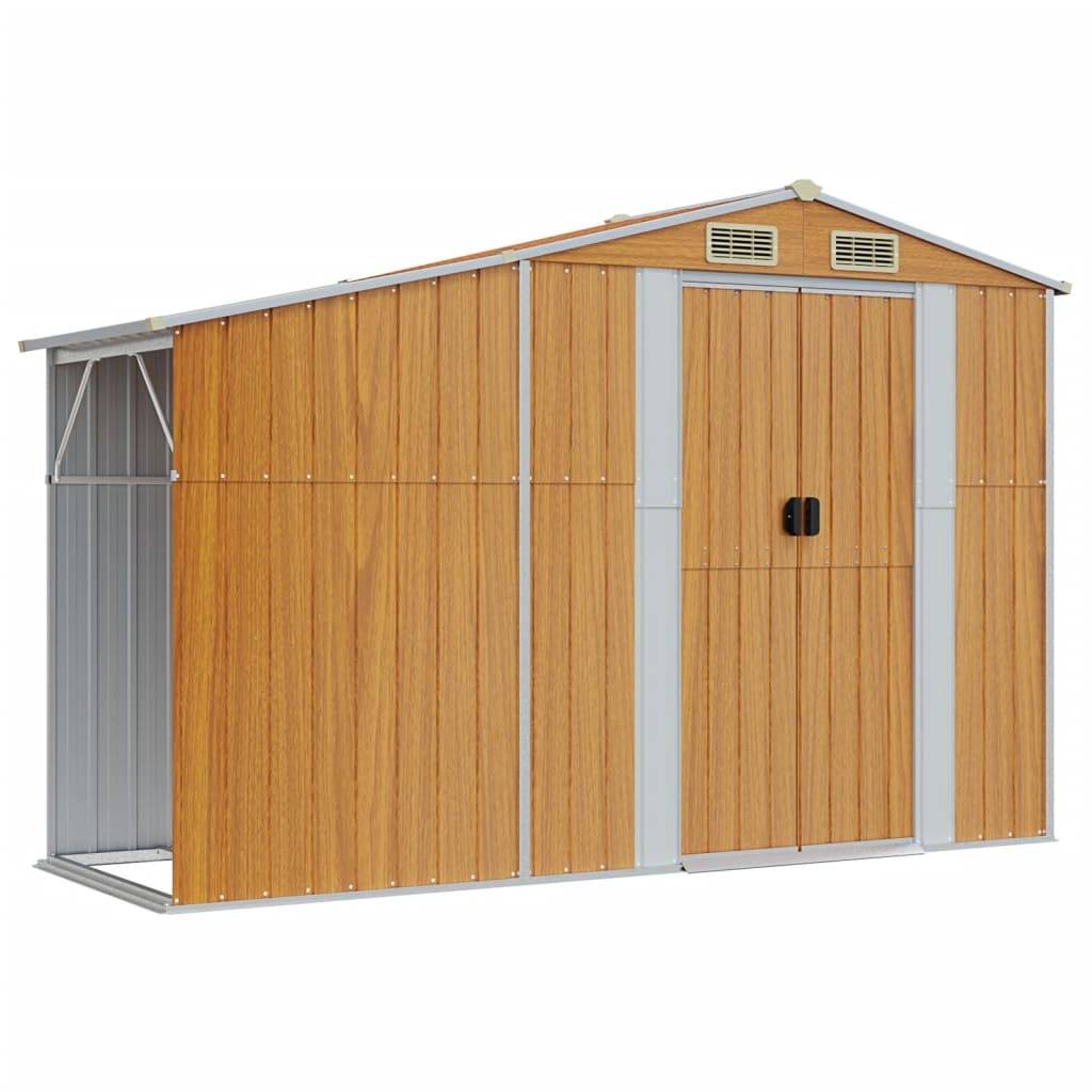 Helloshop26 - Abri de jardin cabane cabanon maison de stockage remise extérieur hangar outils robuste clair 277 x 365,5 x 179 cm acier galvanisé marron - Imagen 6
