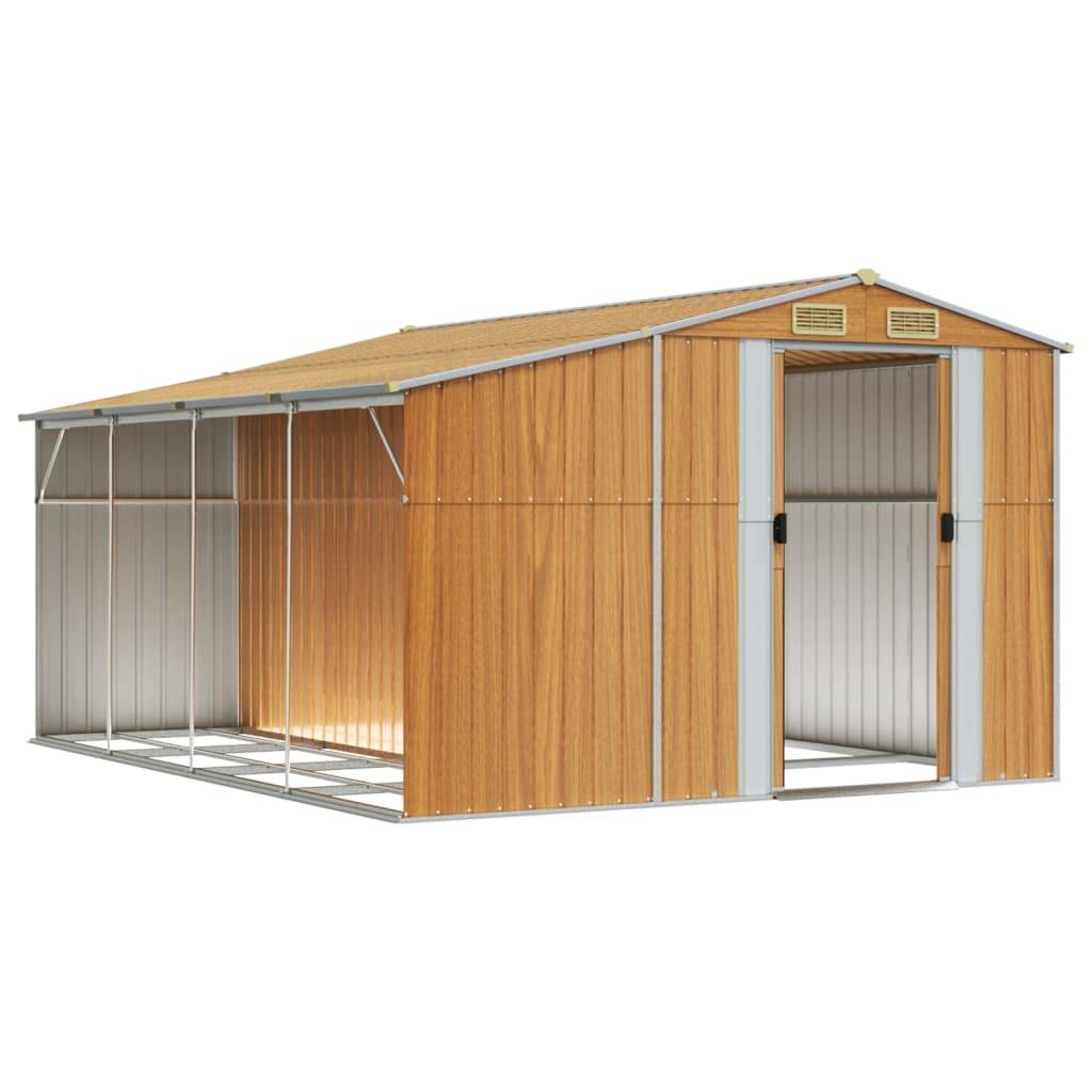 Helloshop26 - Abri de jardin cabane cabanon maison de stockage remise extérieur hangar outils robuste clair 277 x 365,5 x 179 cm acier galvanisé marron - Imagen 2
