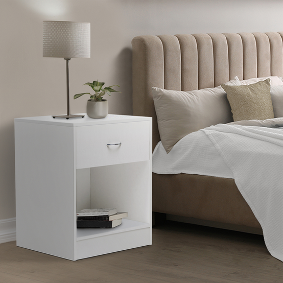 Lot de 2 tables de chevet OLGA 1 tiroir avec niche bois blanc - Image 1
