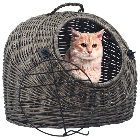 Grand Panier de Transport Chat Saule Naturel Fait Main Sécurité Voyage 60x45x45 cm Gris - ComfortXL Outdoor Living - Image 1