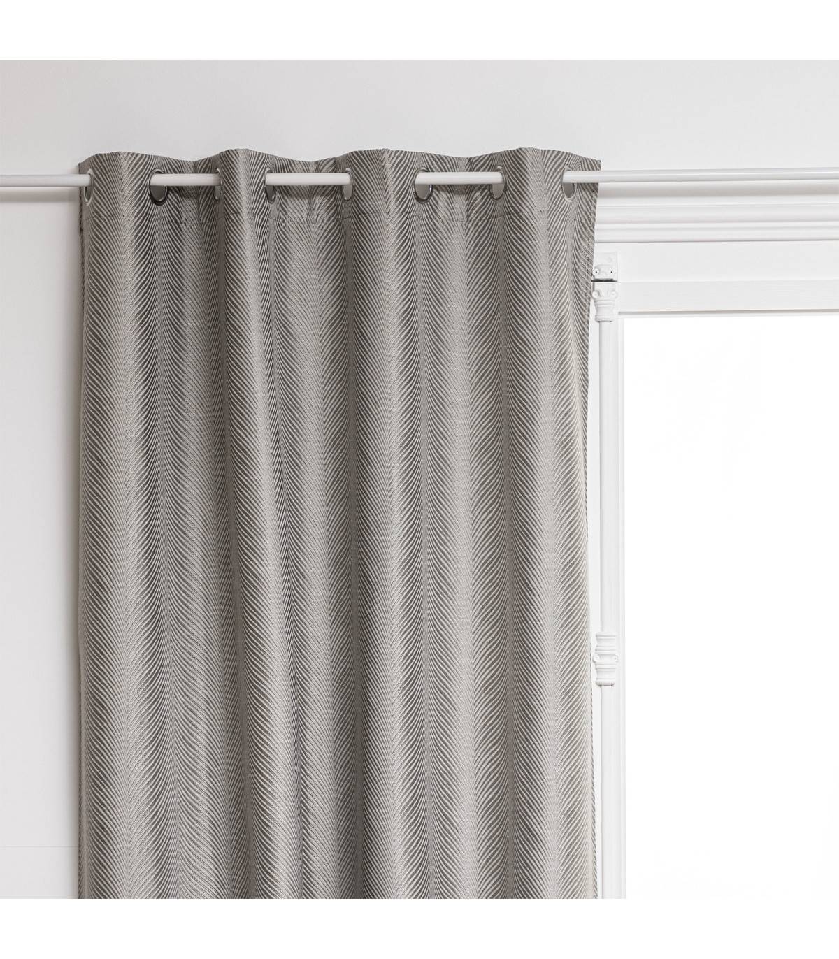 Atmosphera - Rideau à œillets Occultant Jacquard Beige Lin avec effet matière 140 x 260 cm - Imagen 1