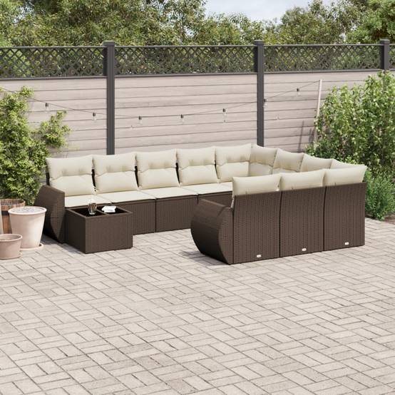 Salon de jardin bas 10 places avec table basse en résine tressée modulable Marron – ComfortXL Outdoor Living - Image 1