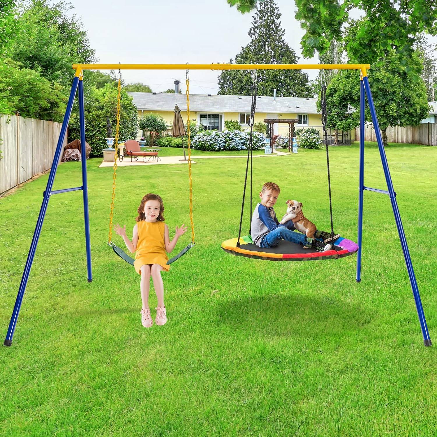 COSTWAY Portique avec Balançoire Nid d'Oiseau Ronde Ø100CM Charge 300KG - Image 8