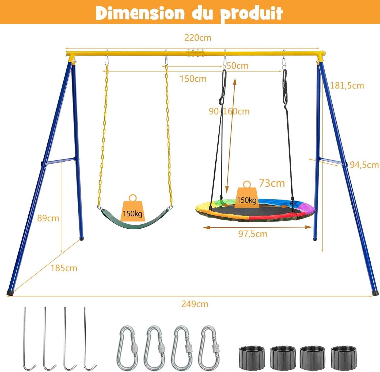COSTWAY Portique avec Balançoire Nid d'Oiseau Ronde Ø100CM Charge 300KG - Image 4