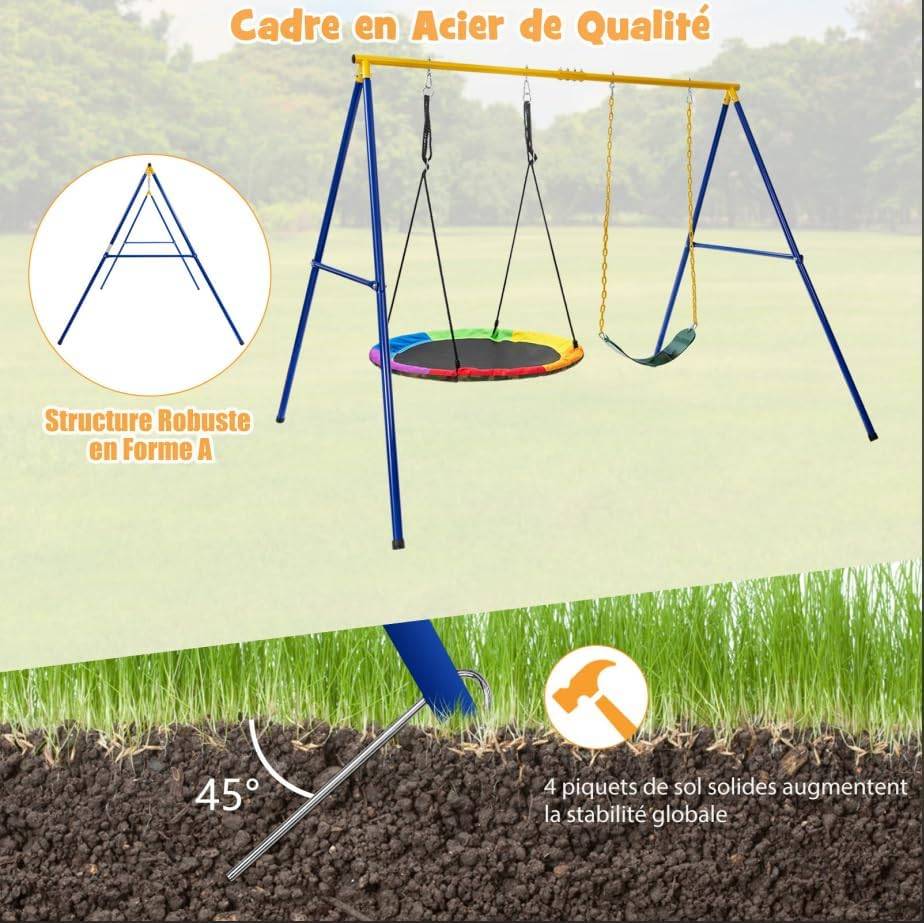 COSTWAY Portique avec Balançoire Nid d'Oiseau Ronde Ø100CM Charge 300KG - Image 2