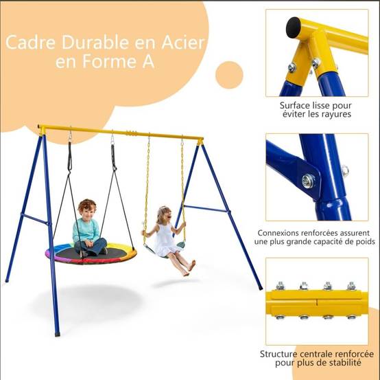 COSTWAY Portique avec Balançoire Nid d'Oiseau Ronde Ø100CM Charge 300KG - Image 6