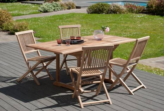 FUN - Table de jardin 4/6 personnes - rect. ext. 120/180 en bois Teck - Image 2