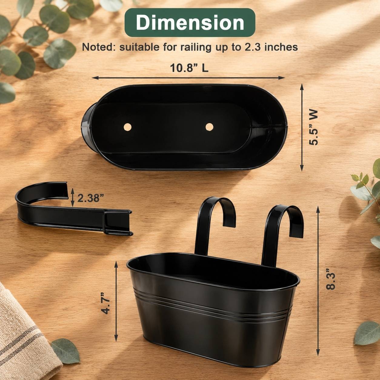 Lot de 5 Pots de Fleurs Suspendus Ovale avec Crochets Amovibles et Trous de Drainage - Image 2