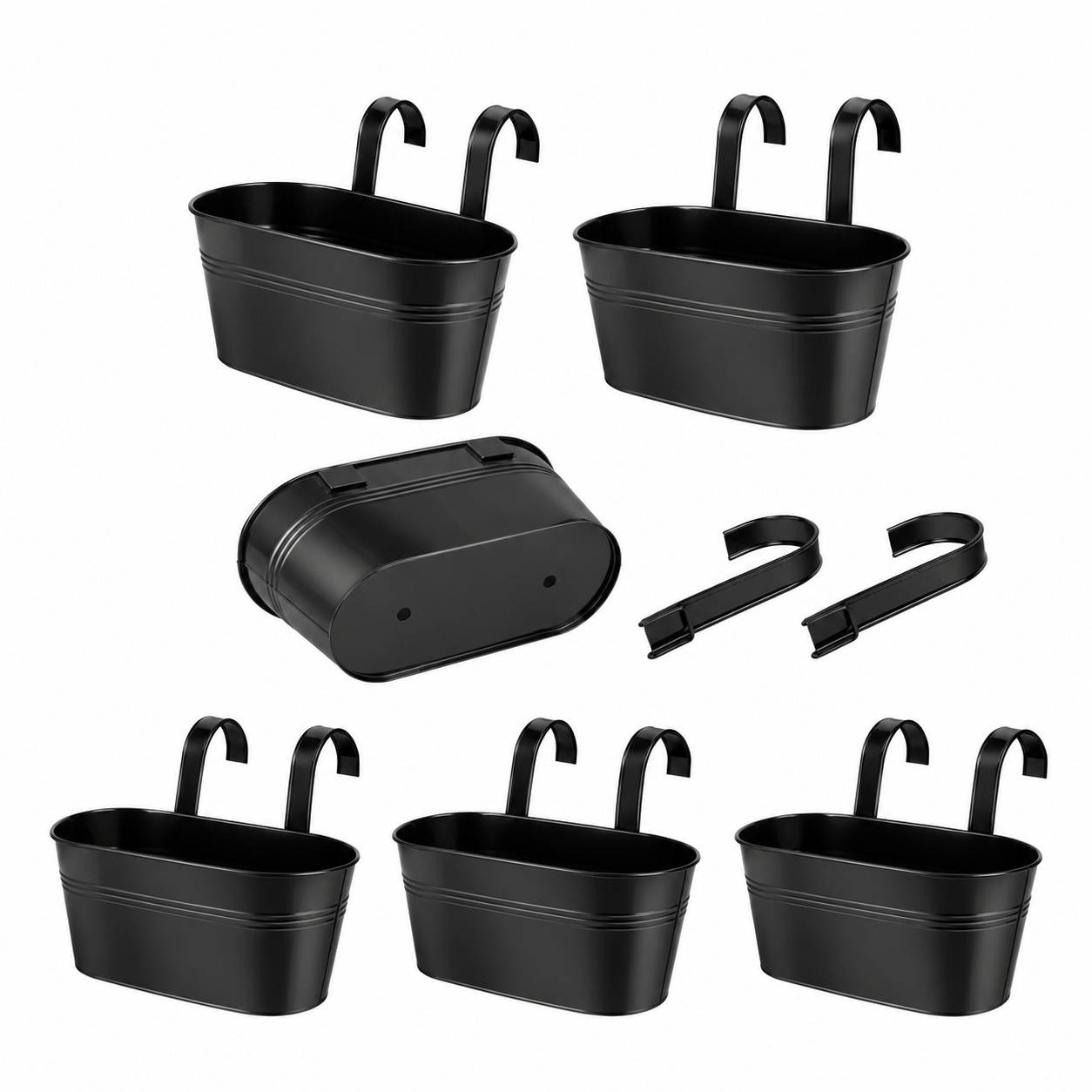 Lot de 5 Pots de Fleurs Suspendus Ovale avec Crochets Amovibles et Trous de Drainage - Image 1