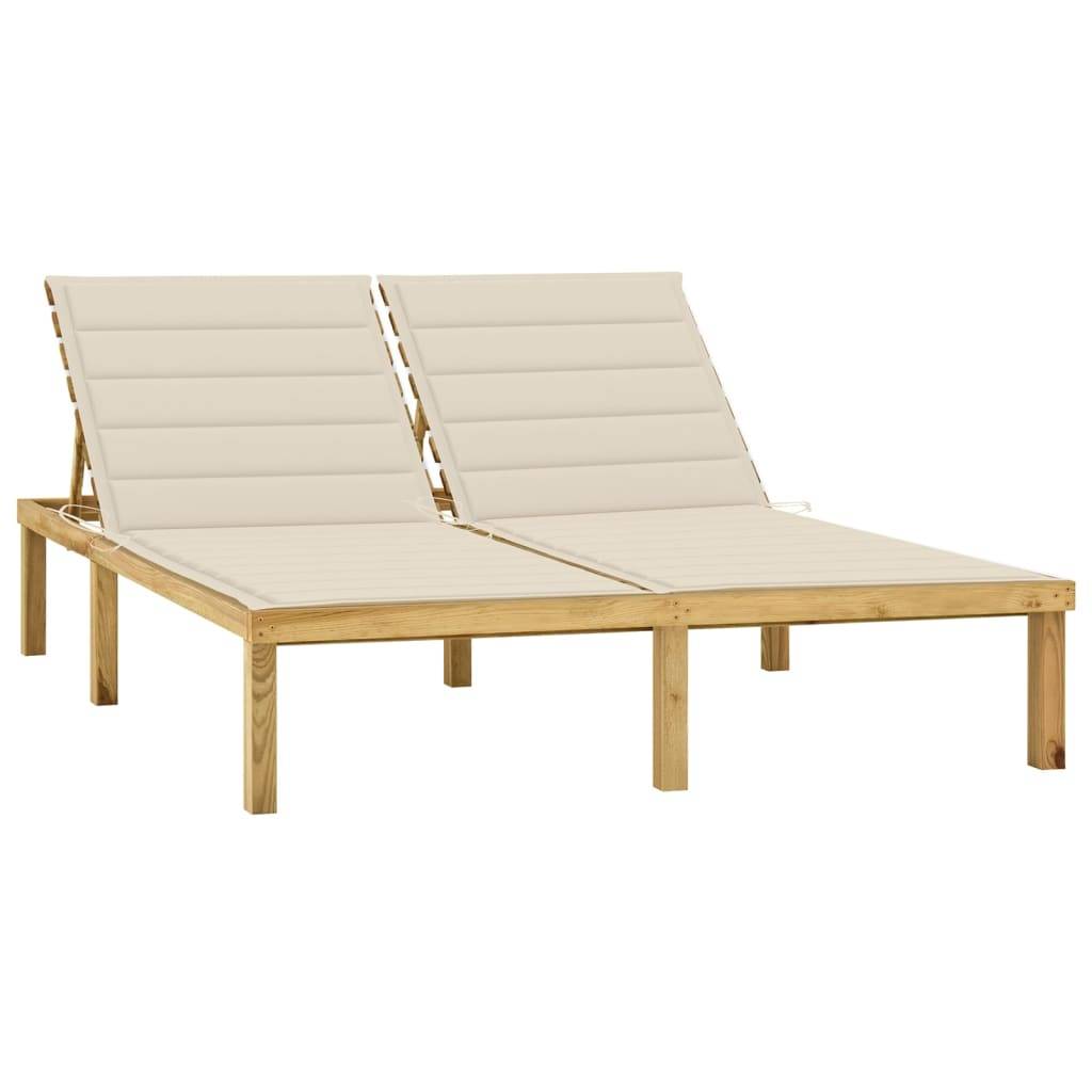 Helloshop26 - Transat chaise longue bain de soleil lit de jardin terrasse meuble d'extérieur double et coussins crème bois de pin imprégné - Imagen 1