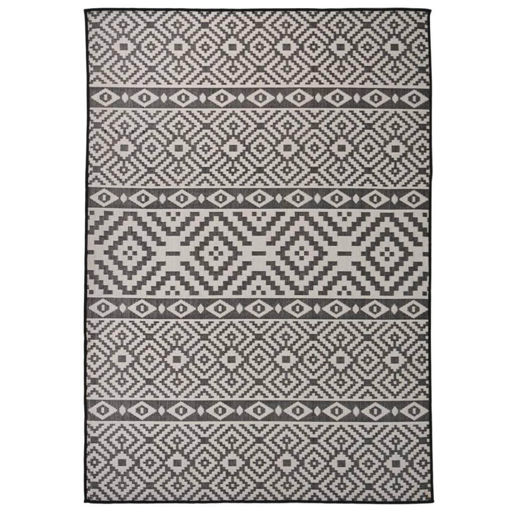 Tapis de Jardin à Rayures Noires Tissage Plat en Polypropylène Moderne 140x200 cm – ComfortXL Outdoor Living - Image 1