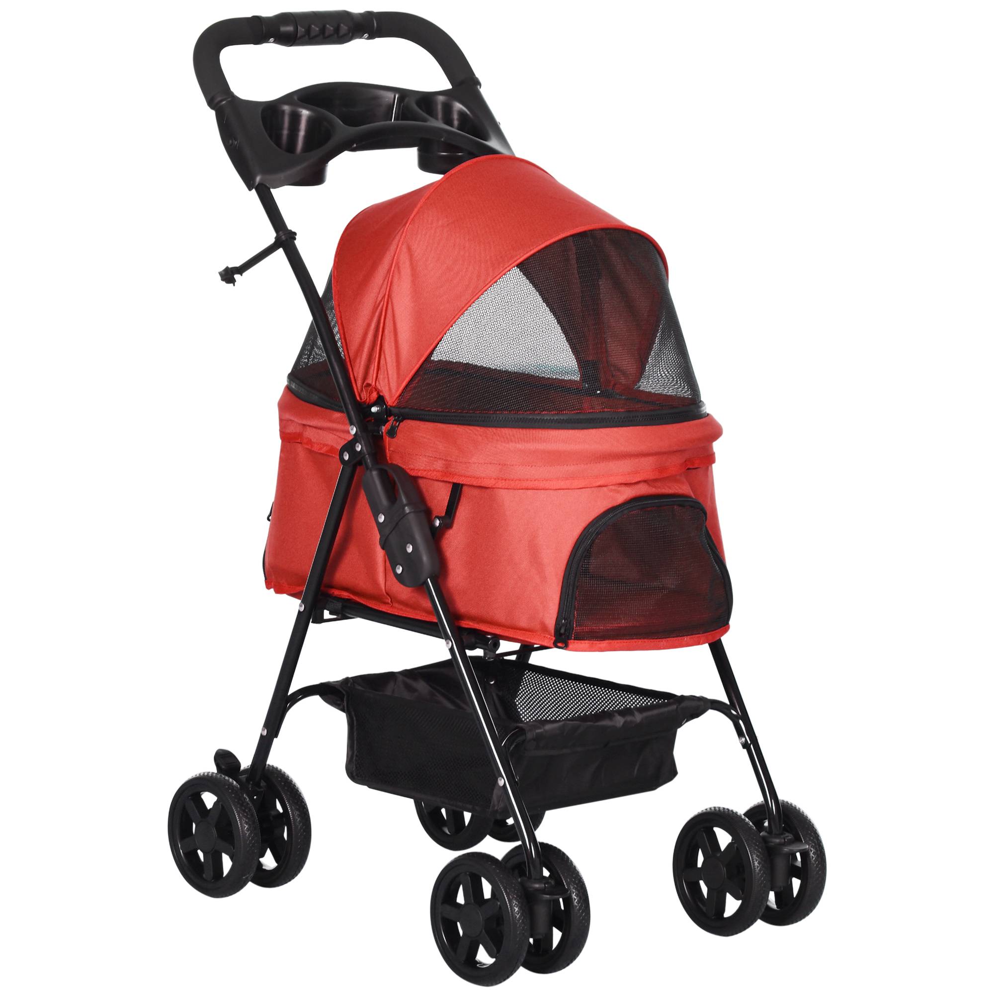 Poussette pour chien pliable Oxford rouge 67x45x96cm, adaptée petits chiens et chats - Image 1