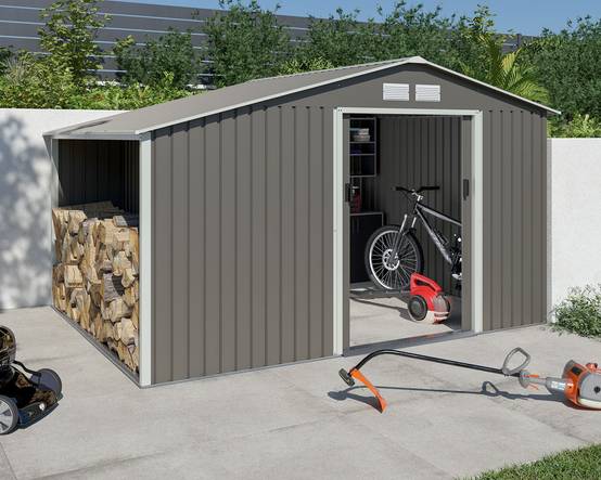 Abri de jardin métal avec bûcher 8,13 m² Trigano + kit d'ancrage - Image 1
