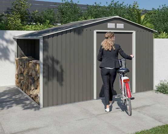 Abri de jardin métal avec bûcher 8,13 m² Trigano + kit d'ancrage - Image 2