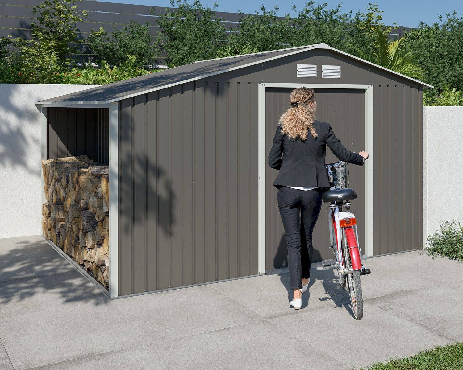 Abri de jardin métal avec bûcher 8,13 m² Trigano + kit d'ancrage - Image 2
