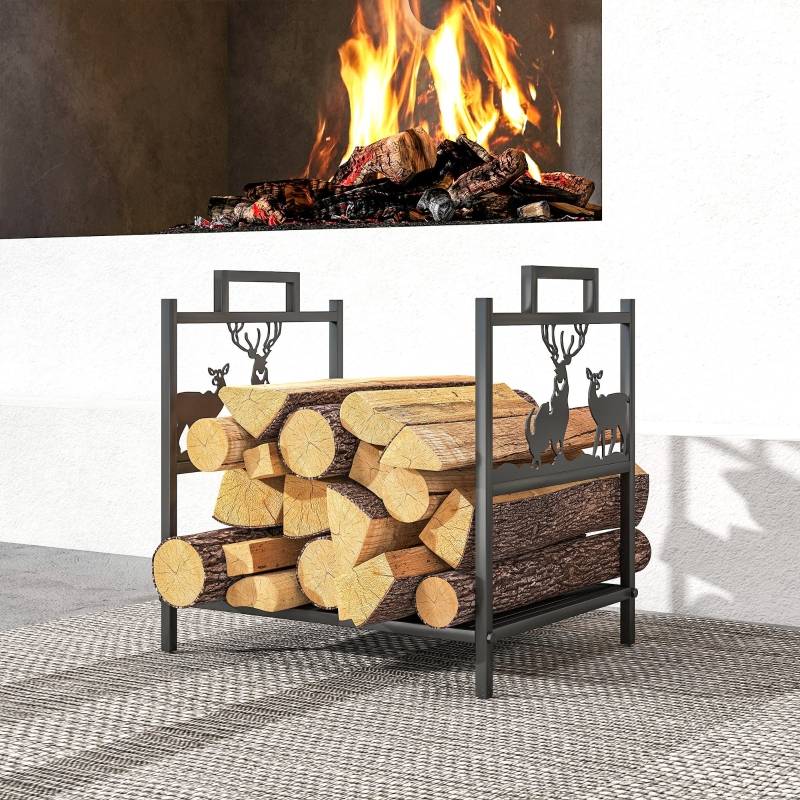 Range-bûches support bois de cheminée pour intérieur pieds ronds 80x60