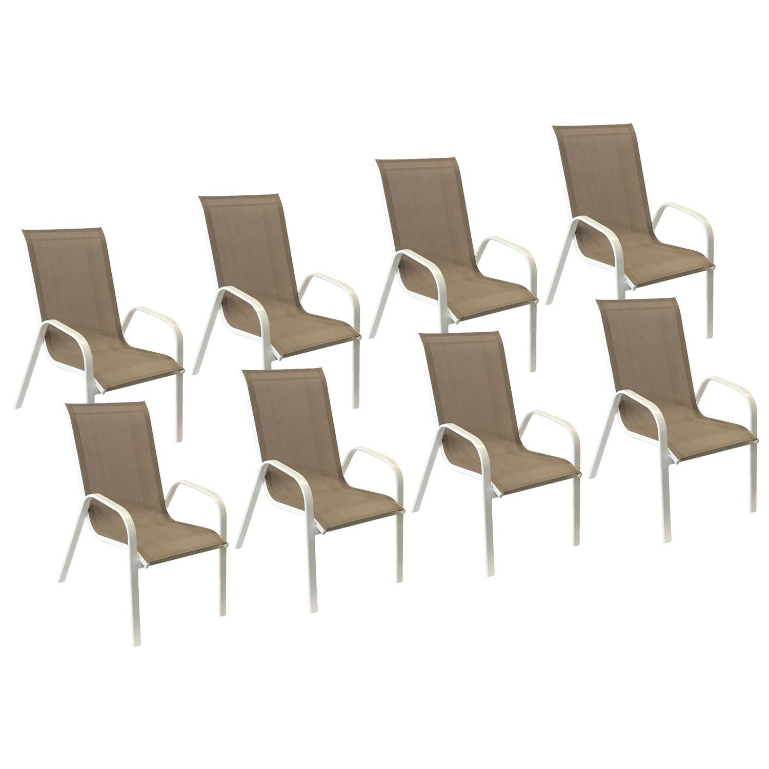 Happy Garden - Lot de 8 chaises MARBELLA en textilène taupe - aluminium blanc - HAPPY GARDEN - Imagen 1