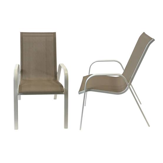 Happy Garden - Lot de 8 chaises MARBELLA en textilène taupe - aluminium blanc - HAPPY GARDEN - Imagen 3