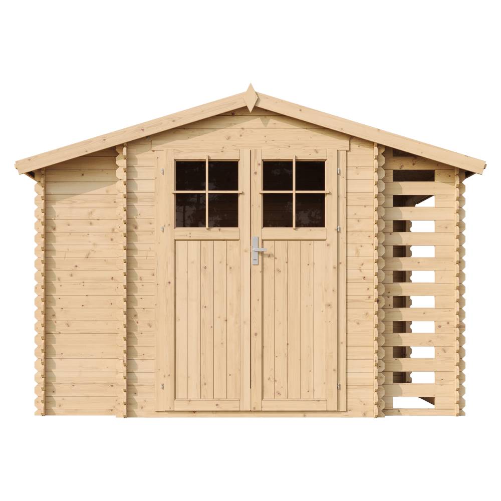 Timbela - Abri de jardin en bois et range bûches extérieur I206xL328xH218 cm / 3,53+0,97+0,97 m² avec sol traité - 19 mm d’épaisseur - Timbela M389F+M389G - Image 3