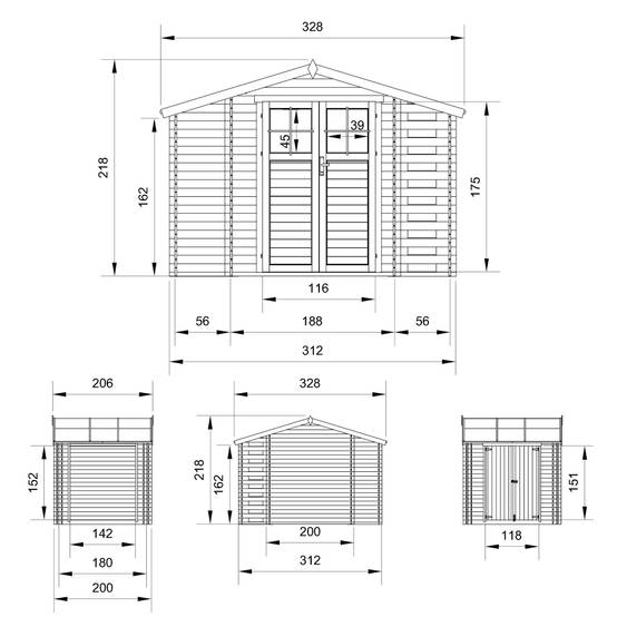 Timbela - Abri de jardin en bois et range bûches extérieur I206xL328xH218 cm / 3,53+0,97+0,97 m² avec sol traité - 19 mm d’épaisseur - Timbela M389F+M389G - Image 5