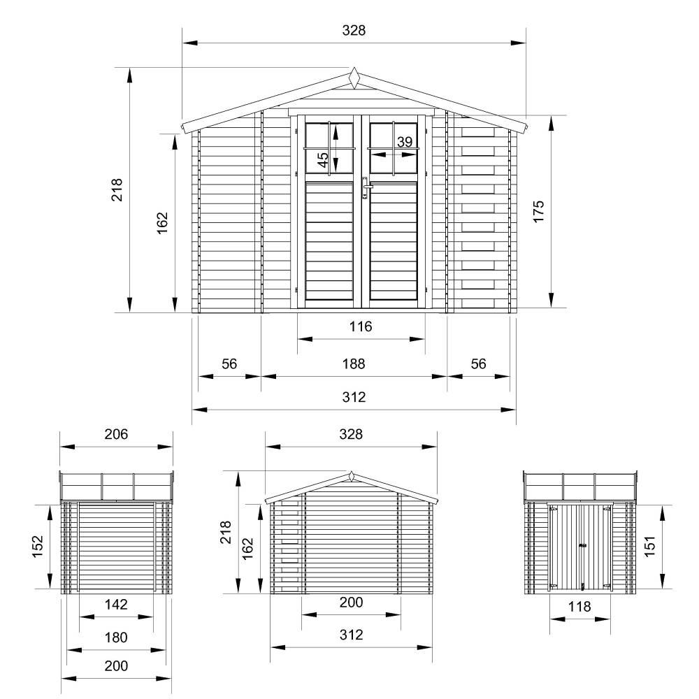 Timbela - Abri de jardin en bois et range bûches extérieur I206xL328xH218 cm / 3,53+0,97+0,97 m² avec sol traité - 19 mm d’épaisseur - Timbela M389F+M389G - Image 5