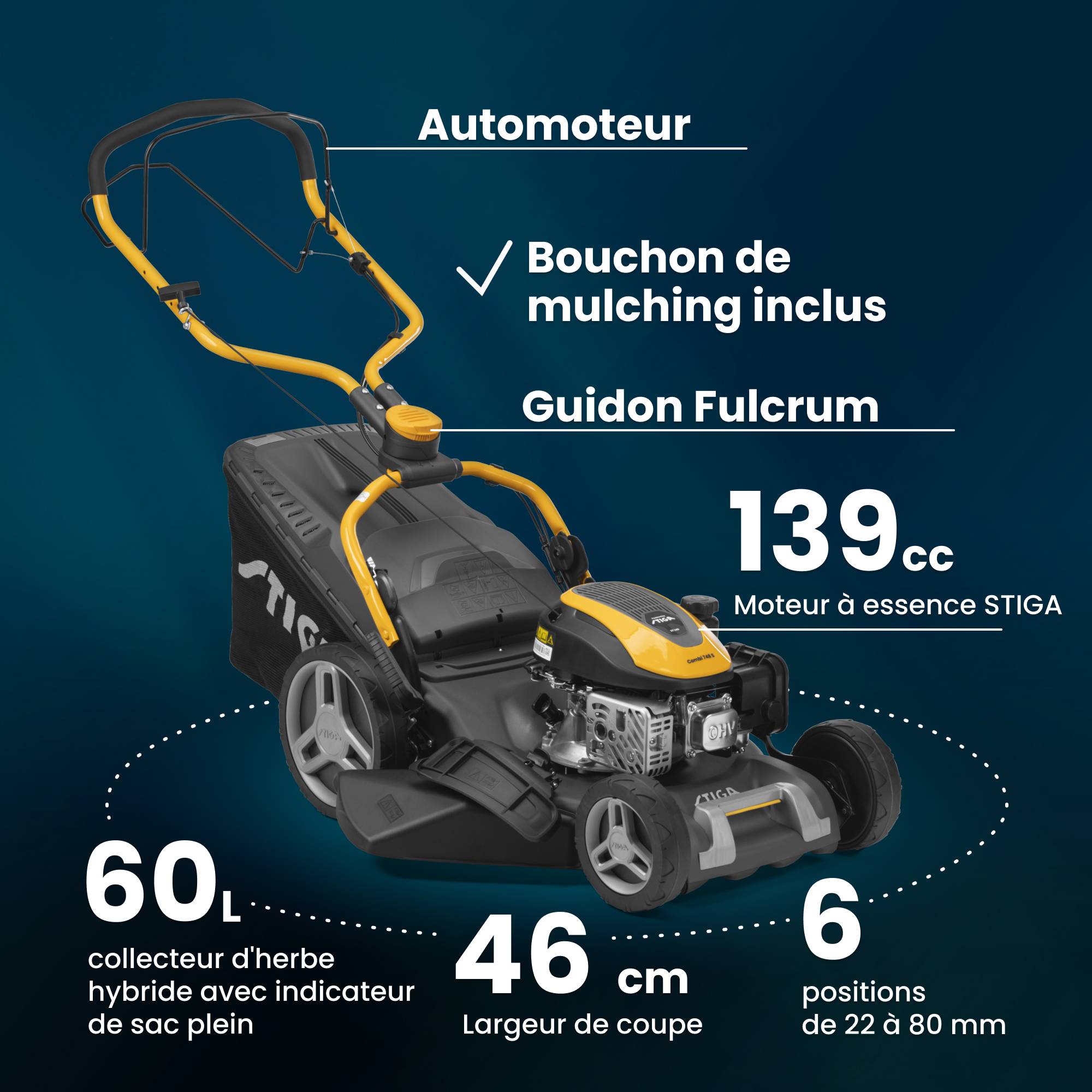 Stiga - Tondeuse Combi 748 S, 139cc, bac 60L, système 4 en 1 - STIGA - Image 7