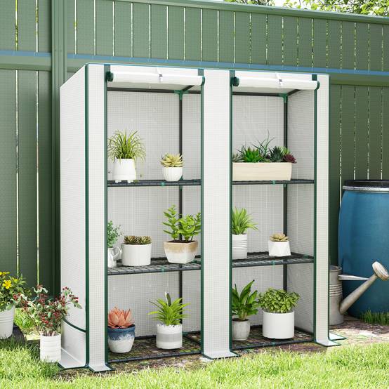 Serre Adossée Balcon Acier PE Semis Tomates 144x48x152cm Blanc - ComfortXL Outdoor Living - Image 1