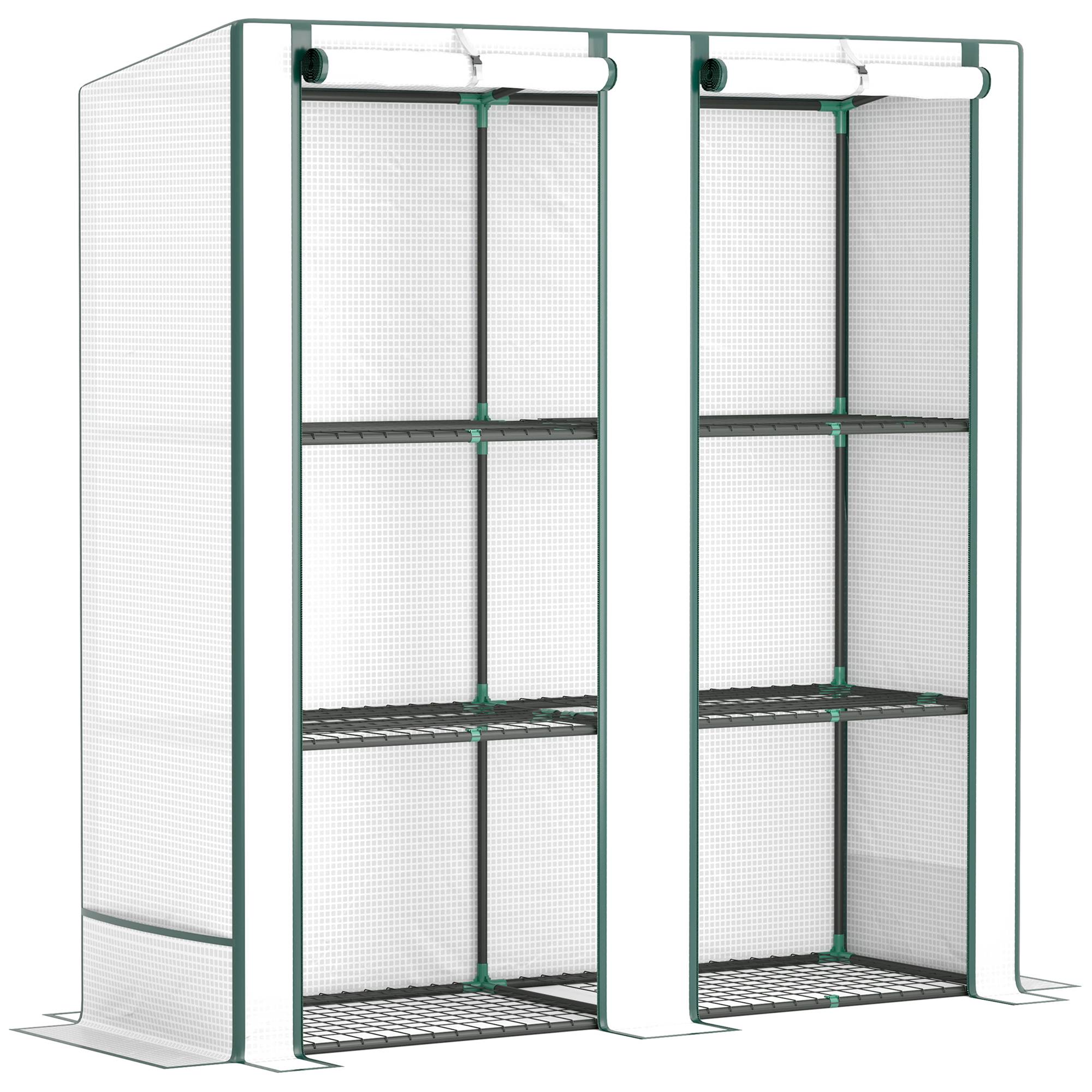 Serre Adossée Balcon Acier PE Semis Tomates 144x48x152cm Blanc - ComfortXL Outdoor Living - Image 2