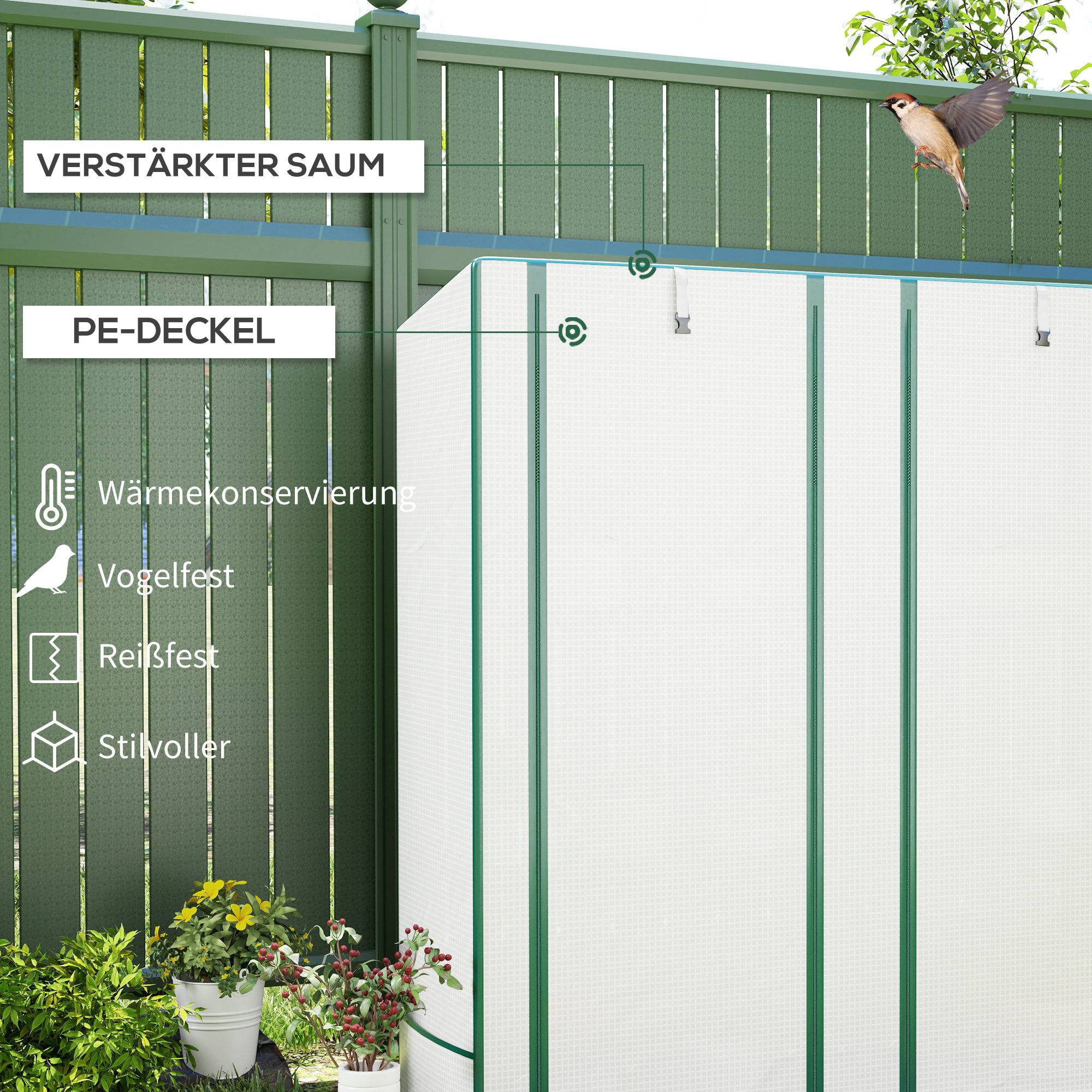 Serre Adossée Balcon Acier PE Semis Tomates 144x48x152cm Blanc - ComfortXL Outdoor Living - Image 4