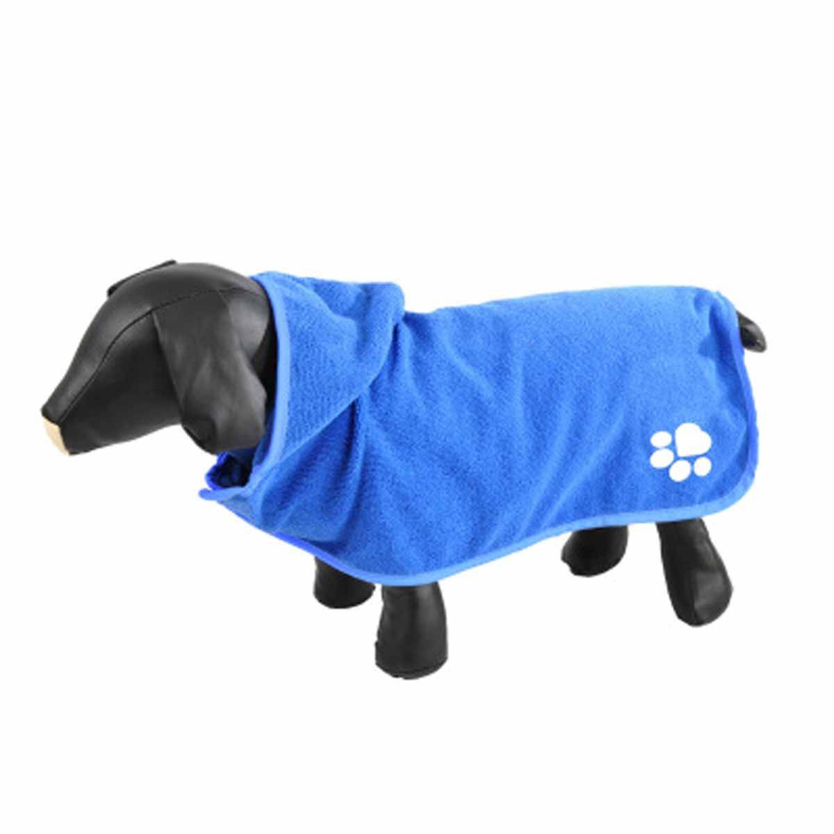 Peignoir de Bain pour Chien "Capuche" 55cm Bleu
