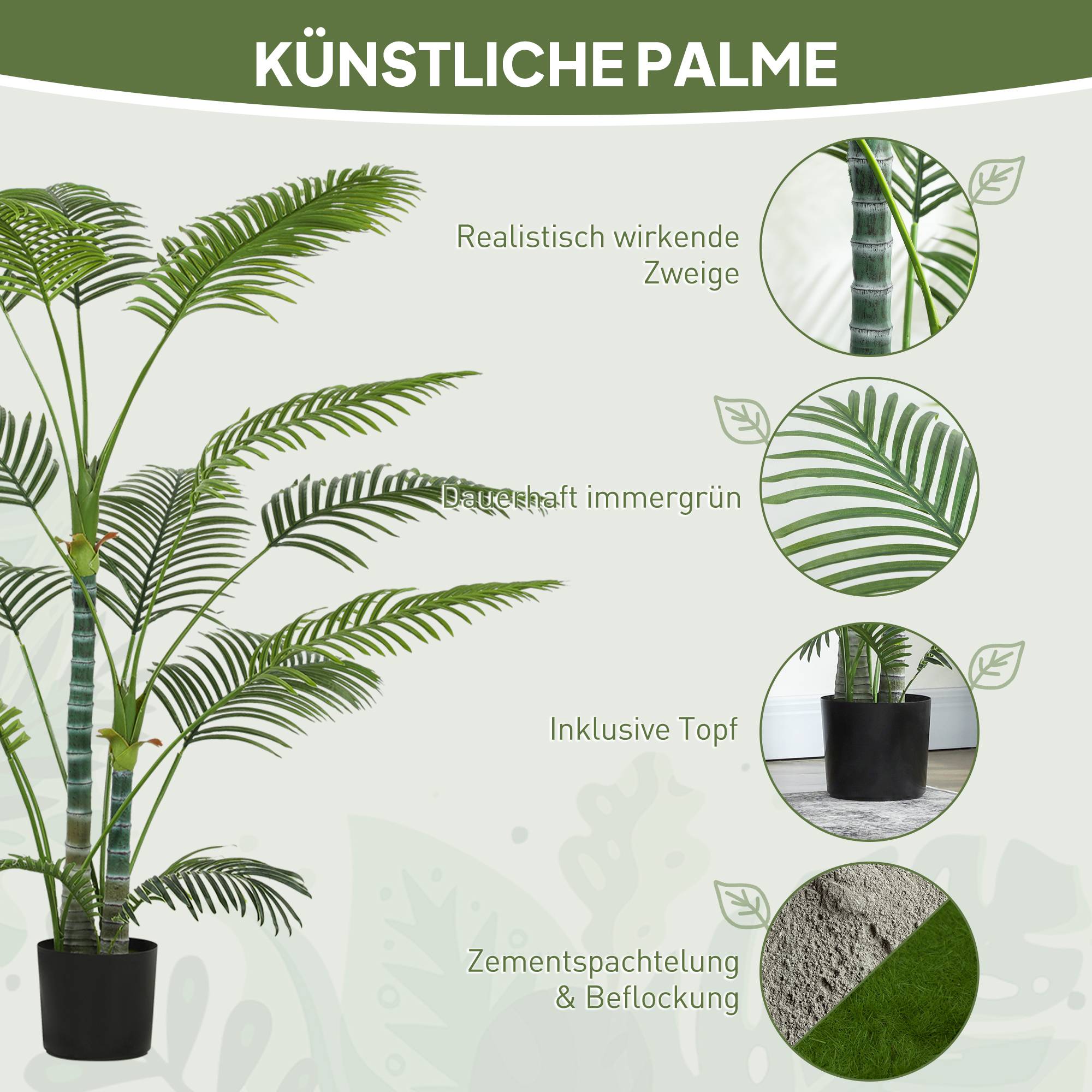 Palmier Artificiel Plastique Intérieur Extérieur Anti-UV 175cm Vert - ComfortXL Outdoor Living - Image 6