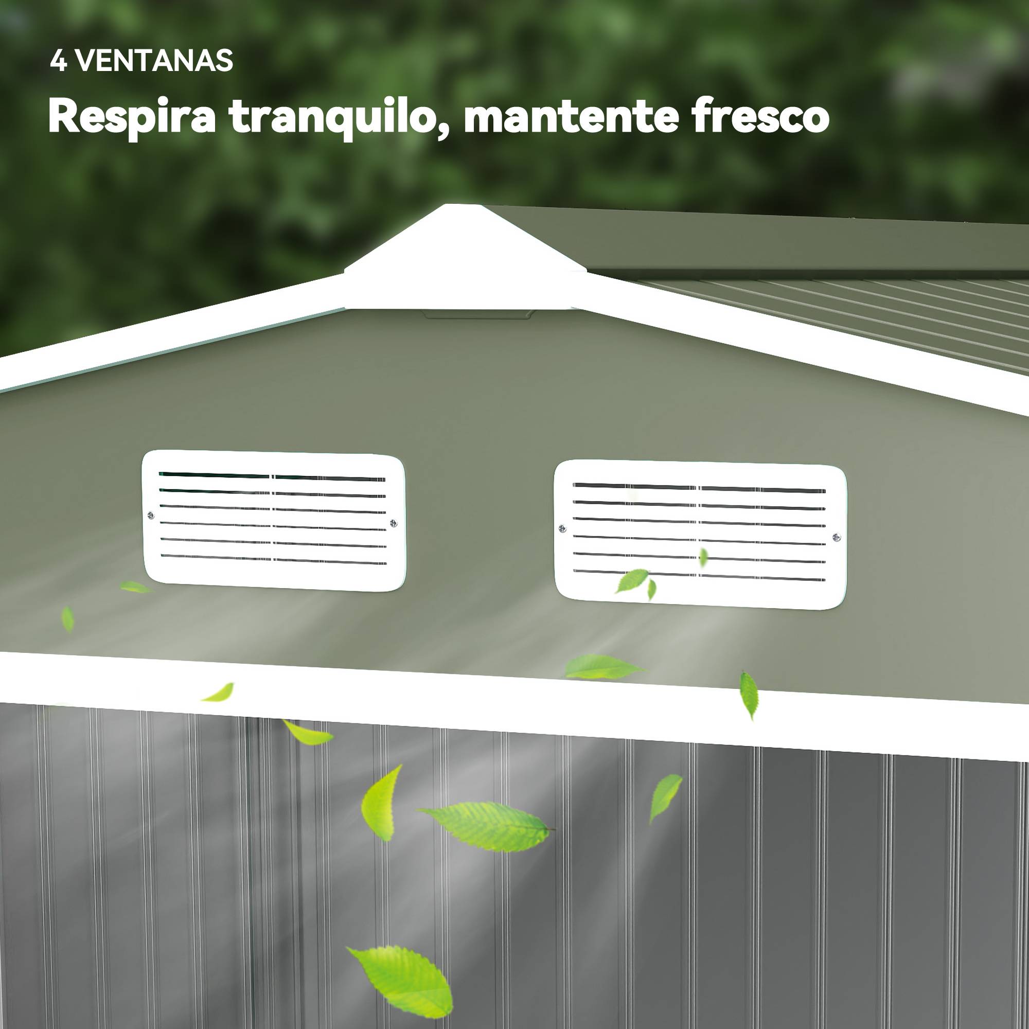 Abri de jardin 4,9 m² 277 x 195 x 192 cm avec 2 portes coulissantes, base renforcée (plancher non inclus), vert clair - Image 10