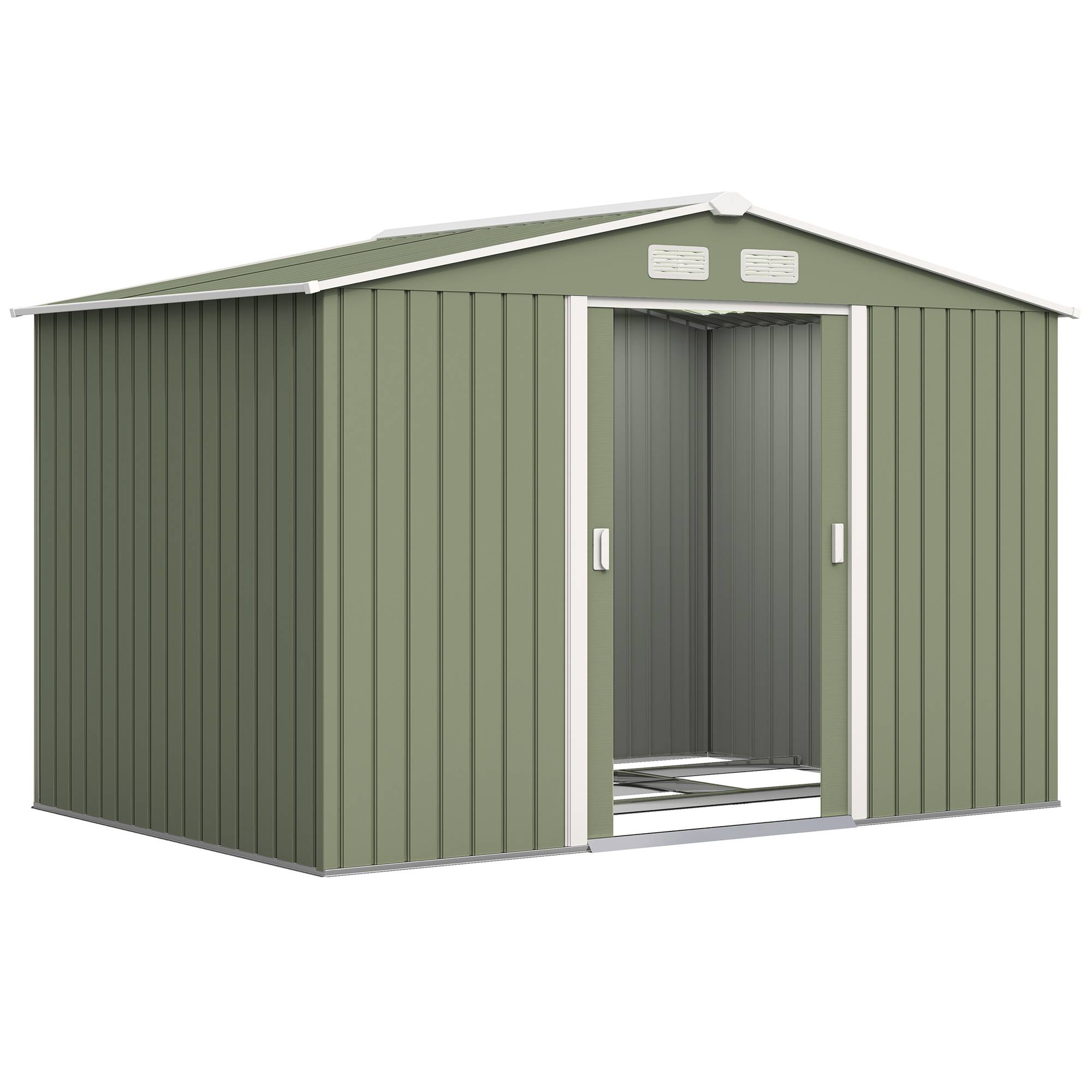Abri de jardin 4,9 m² 277 x 195 x 192 cm avec 2 portes coulissantes, base renforcée (plancher non inclus), vert clair