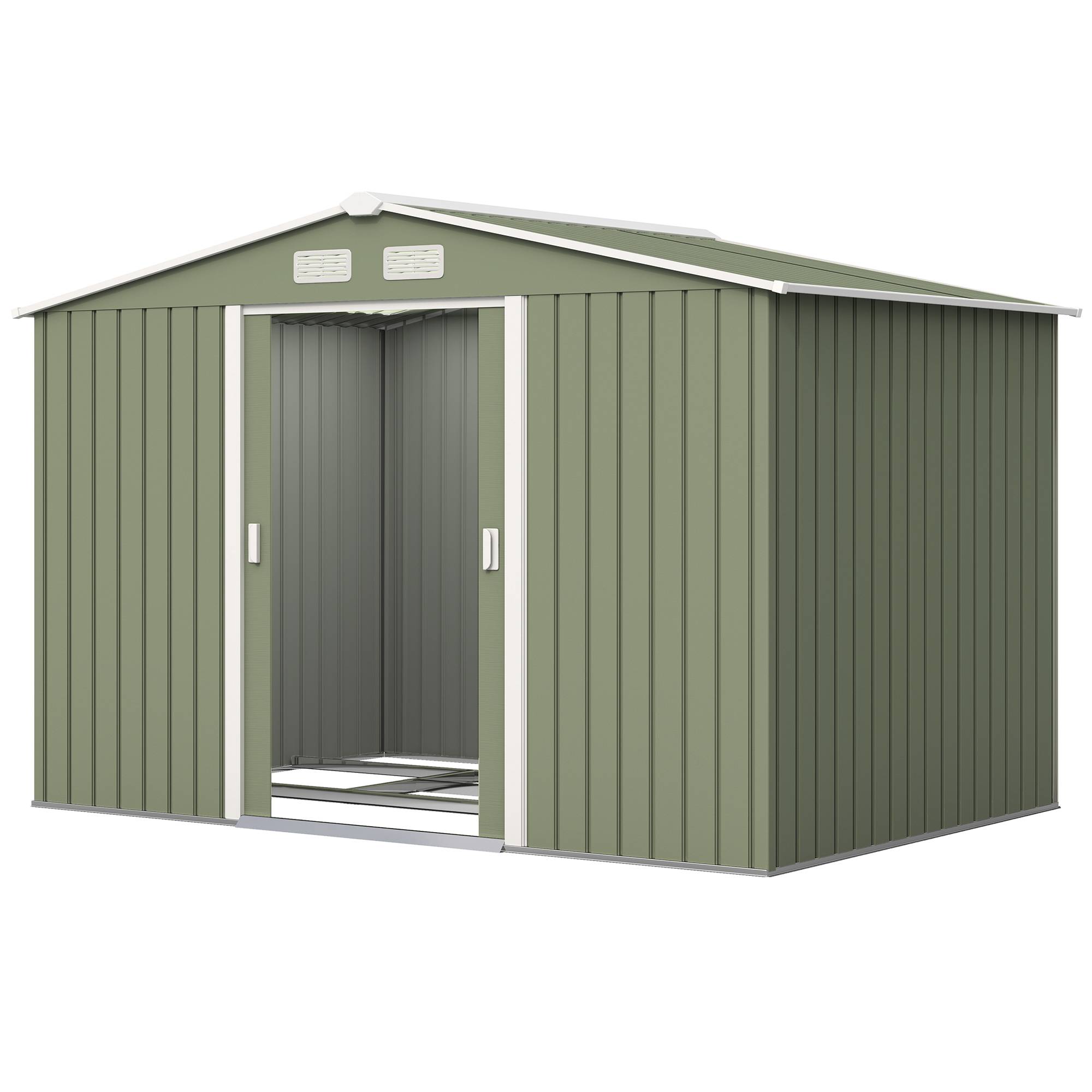 Abri de jardin 4,9 m² 277 x 195 x 192 cm avec 2 portes coulissantes, base renforcée (plancher non inclus), vert clair - Image 2