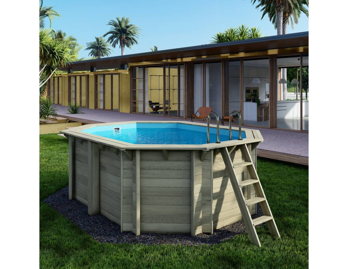 Altanka - Piscine hors sol en bois NEMO 4.3 x 3 - H.1.31 m, bleu pâle, fixations à visser - BAS7303OSPL - ALTANKA - Image 2