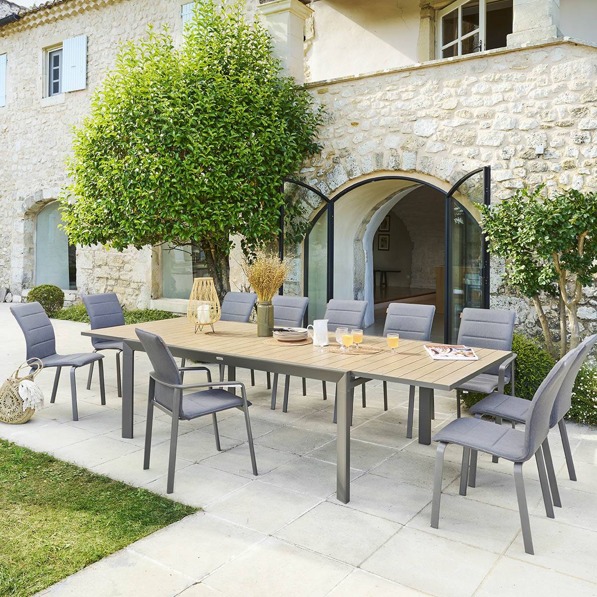 Hesperide - Table de jardin extensible "Évasion" en aluminium honey et praline traité époxy 14 places Hespéride - Imagen 4