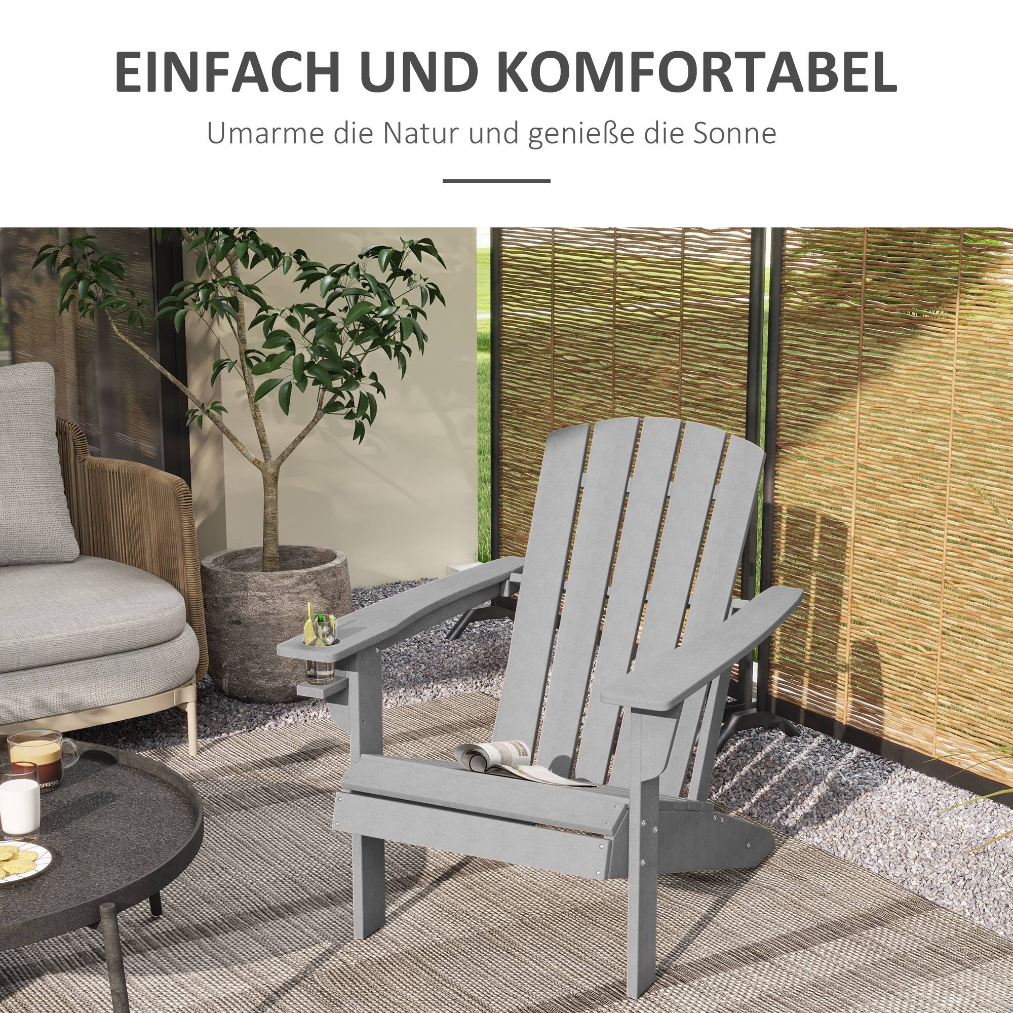 Fauteuil de jardin ergonomique en HDPE Gris, résistant aux UV et intempéries, 75 x 87 x 90 cm - Image 4