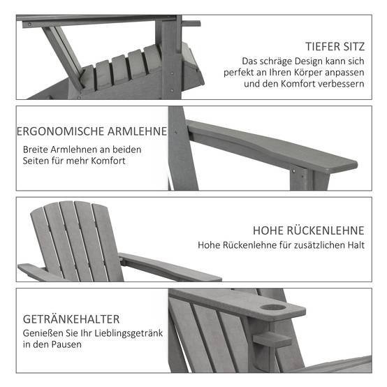 Fauteuil de jardin ergonomique en HDPE Gris, résistant aux UV et intempéries, 75 x 87 x 90 cm - Image 5