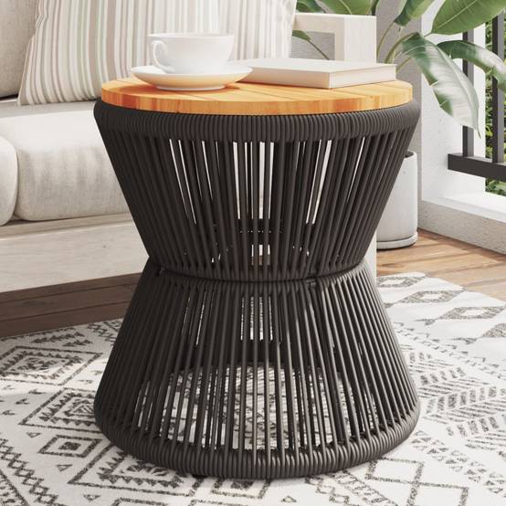 Table d'Appoint Ronde en Bois d'Acacia et Pied Filaire Noir, Diamètre 45cm pour Salon – ComfortXL Outdoor Living - Image 1
