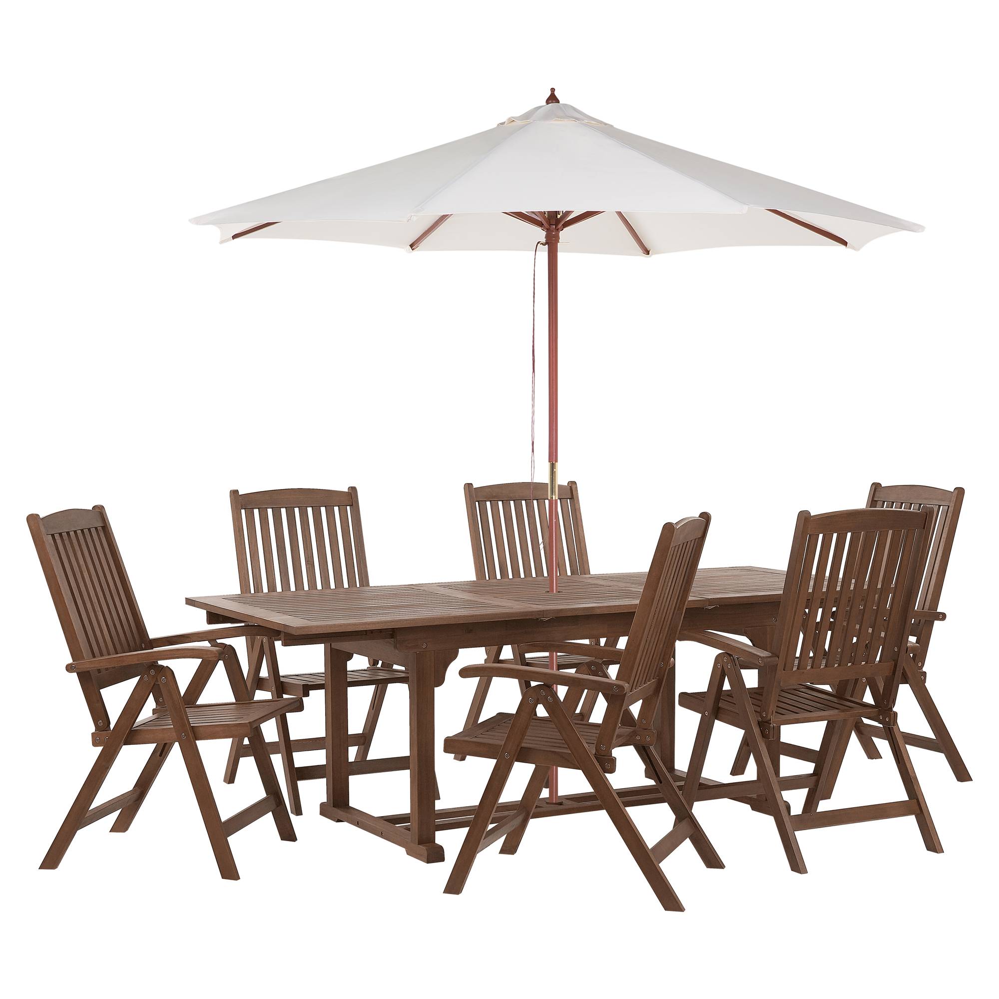 Beliani - Set de Jardin Salle à Manger Extérieure en Bois d'Acacia Foncé Table Extensible et 6 Chaises Pliantes pour Style Rustique et Toscane - Imagen 1