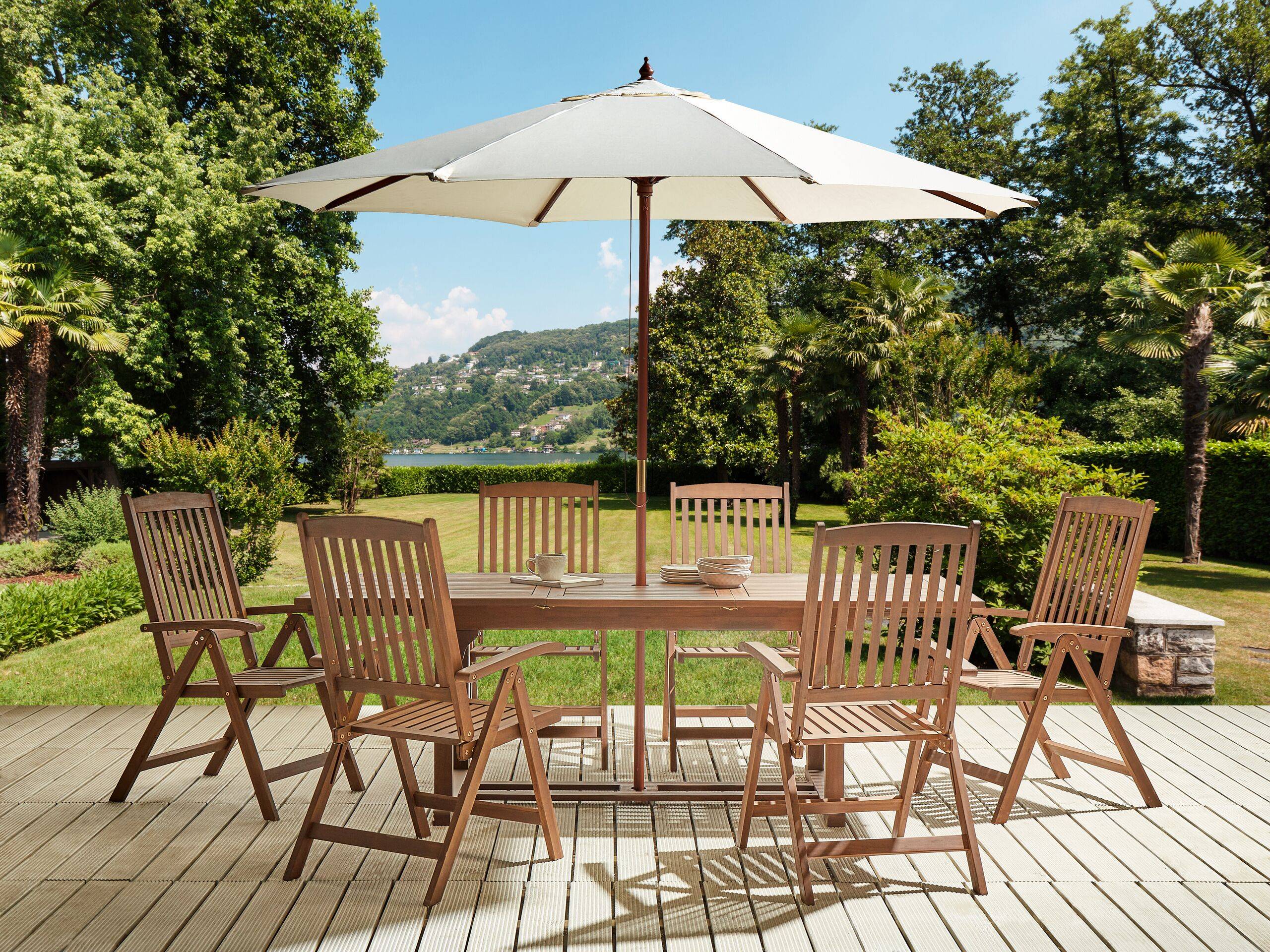 Beliani - Set de Jardin Salle à Manger Extérieure en Bois d'Acacia Foncé Table Extensible et 6 Chaises Pliantes pour Style Rustique et Toscane - Imagen 2